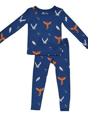 Kyte BABY Navy Blue Eagle & Owl Pajama Set with Orange Accents